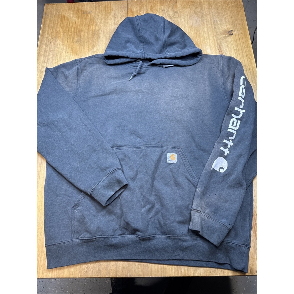 Carhartt K288 Long Sleeve‎ Hoodie Mens L Black Heavy Distressed Workwear Grunge